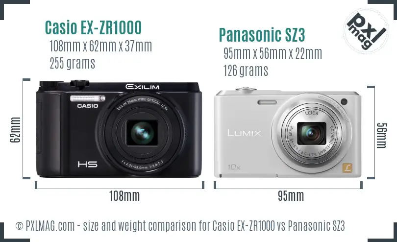 Casio EX-ZR1000 vs Panasonic SZ3 size comparison