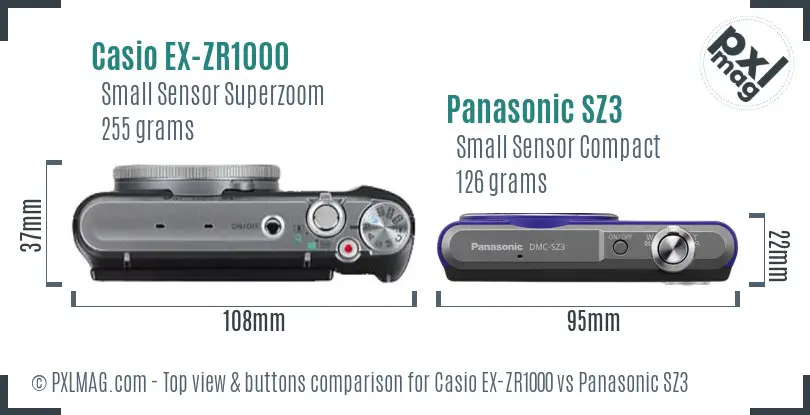 Casio EX-ZR1000 vs Panasonic SZ3 top view buttons comparison