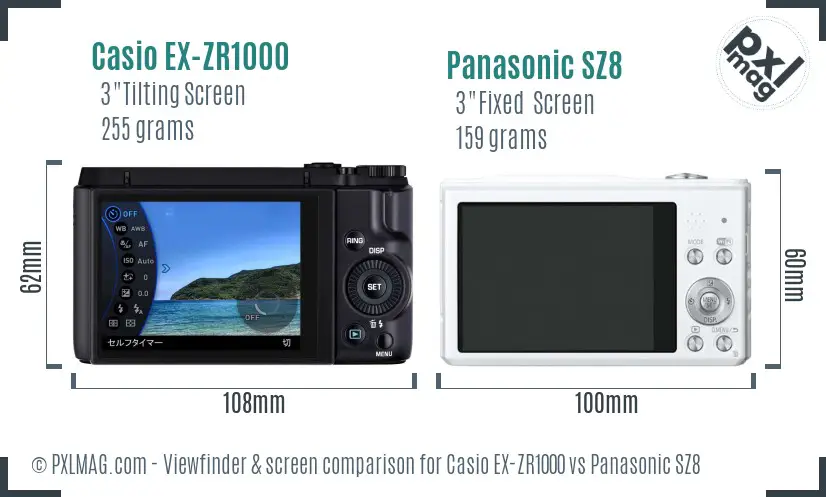 Casio EX-ZR1000 vs Panasonic SZ8 Screen and Viewfinder comparison Casio EX-ZR1000 vs Panasonic SZ8 Screen and Viewfinder comparison