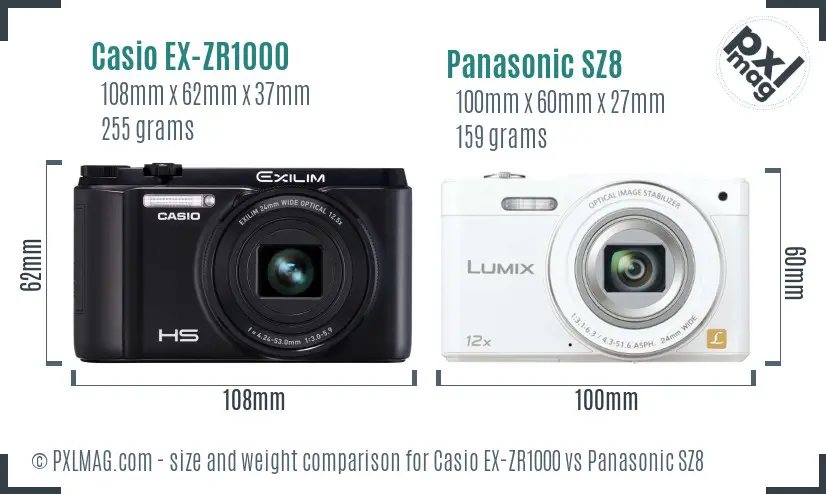 Casio EX-ZR1000 vs Panasonic SZ8 size comparison Casio EX-ZR1000 vs Panasonic SZ8 size comparison