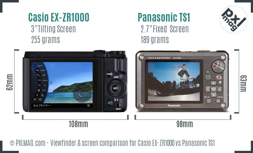 Casio EX-ZR1000 vs Panasonic TS1 Screen and Viewfinder comparison