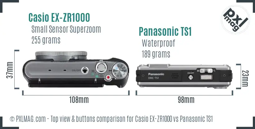 Casio EX-ZR1000 vs Panasonic TS1 top view buttons comparison