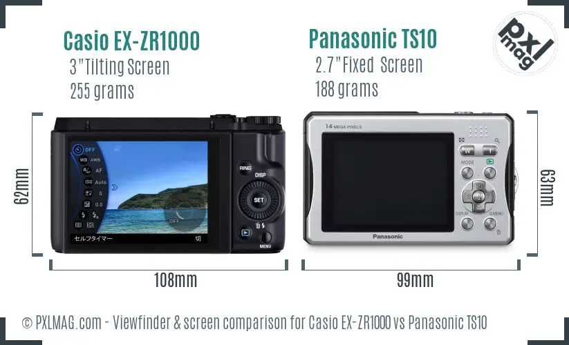 Casio EX-ZR1000 vs Panasonic TS10 Screen and Viewfinder comparison