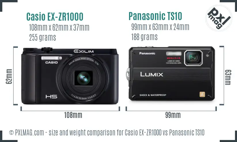 Casio EX-ZR1000 vs Panasonic TS10 size comparison