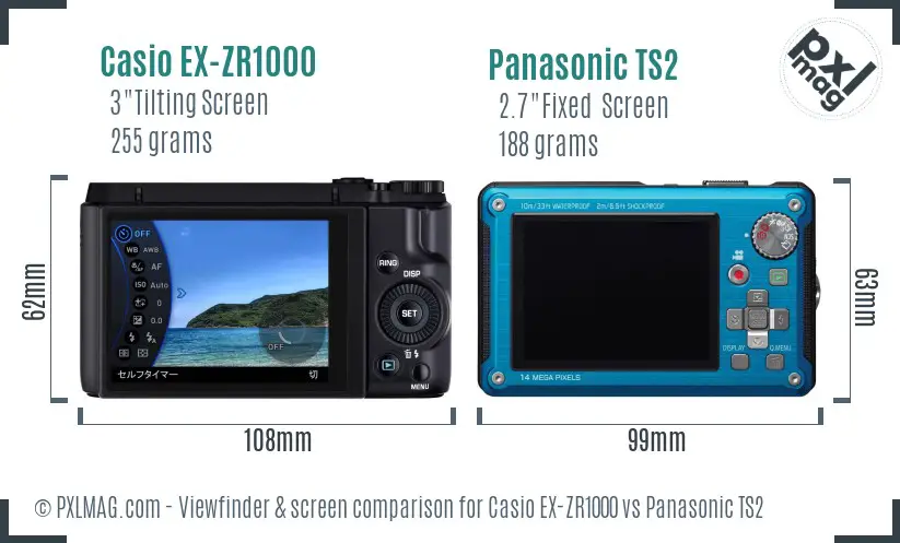 Casio EX-ZR1000 vs Panasonic TS2 Screen and Viewfinder comparison