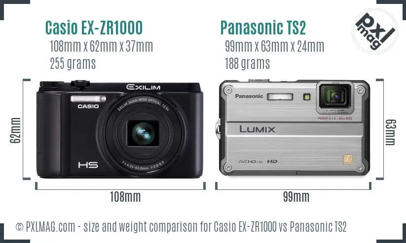 Casio EX-ZR1000 vs Panasonic TS2 size comparison