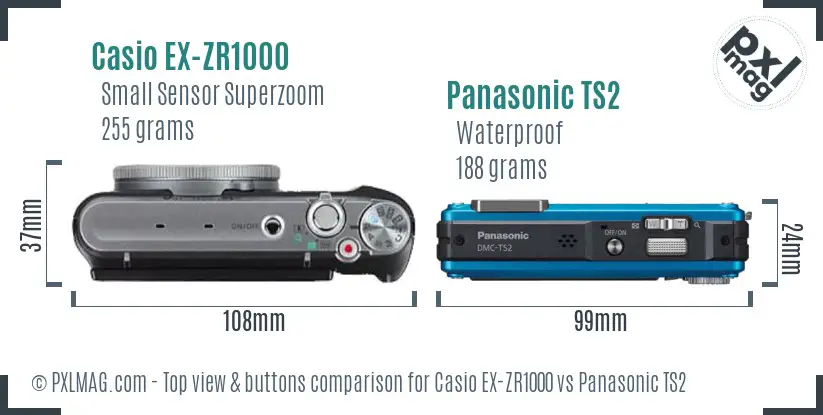 Casio EX-ZR1000 vs Panasonic TS2 top view buttons comparison