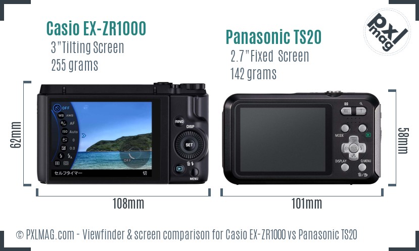 Casio EX-ZR1000 vs Panasonic TS20 Screen and Viewfinder comparison