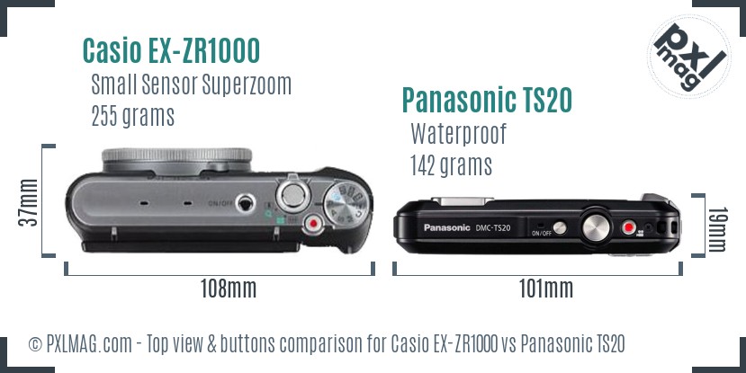 Casio EX-ZR1000 vs Panasonic TS20 top view buttons comparison