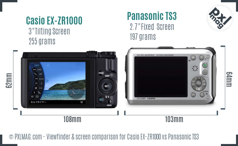 Casio EX-ZR1000 vs Panasonic TS3 Screen and Viewfinder comparison
