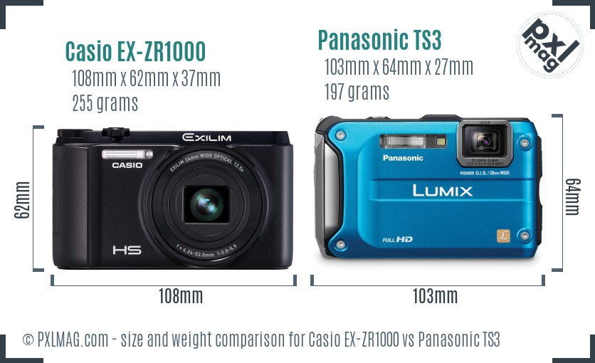 Casio EX-ZR1000 vs Panasonic TS3 size comparison