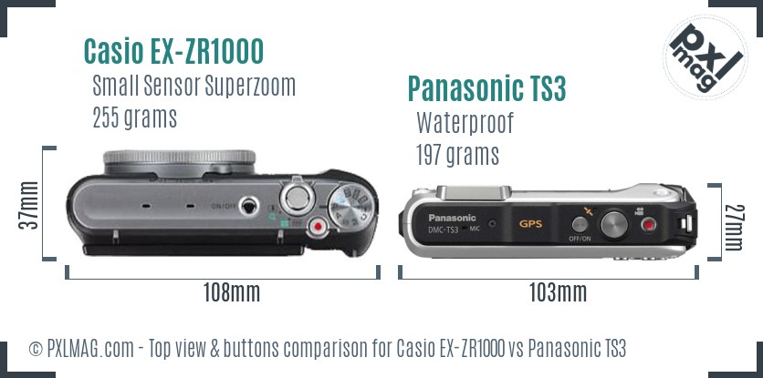 Casio EX-ZR1000 vs Panasonic TS3 top view buttons comparison