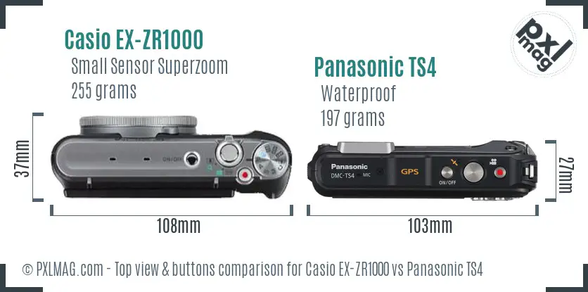 Casio EX-ZR1000 vs Panasonic TS4 top view buttons comparison Casio EX-ZR1000 vs Panasonic TS4 top view buttons comparison