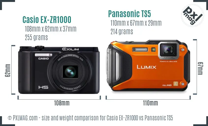 Casio EX-ZR1000 vs Panasonic TS5 size comparison Casio EX-ZR1000 vs Panasonic TS5 size comparison