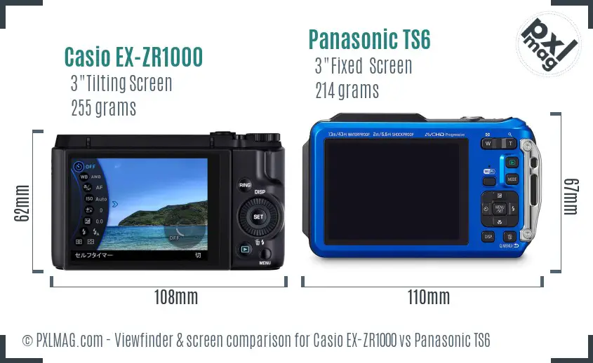 Casio EX-ZR1000 vs Panasonic TS6 Screen and Viewfinder comparison