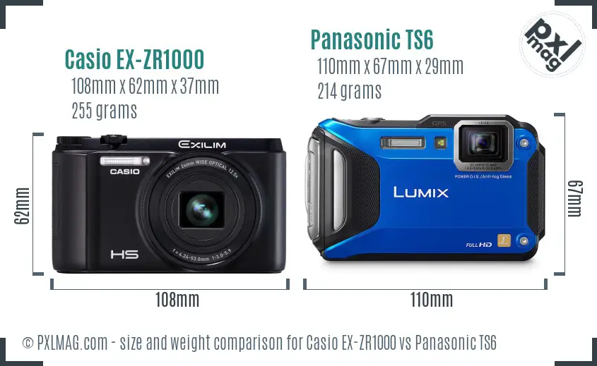 Casio EX-ZR1000 vs Panasonic TS6 size comparison