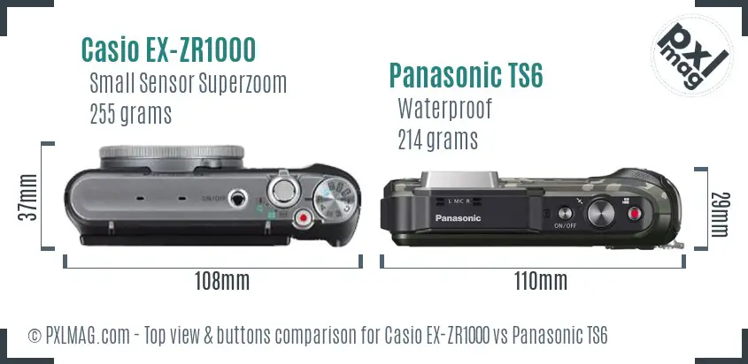 Casio EX-ZR1000 vs Panasonic TS6 top view buttons comparison