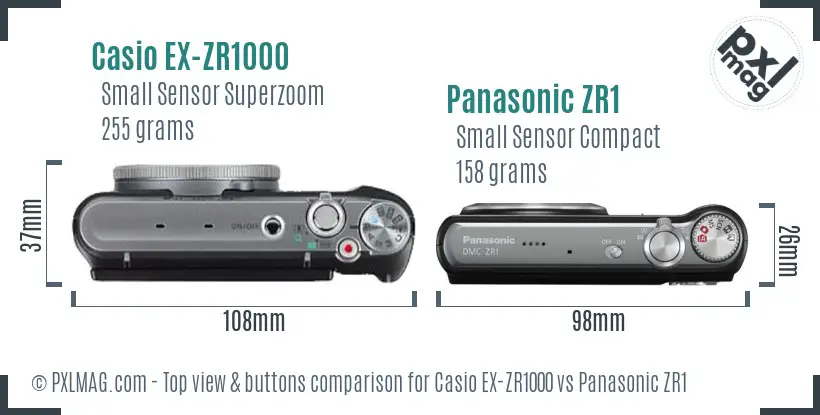 Casio EX-ZR1000 vs Panasonic ZR1 top view buttons comparison Casio EX-ZR1000 vs Panasonic ZR1 top view buttons comparison