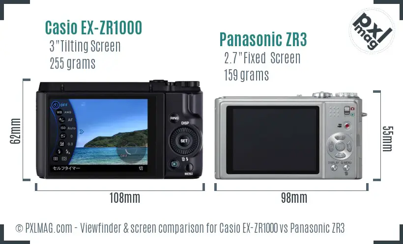 Casio EX-ZR1000 vs Panasonic ZR3 Screen and Viewfinder comparison
