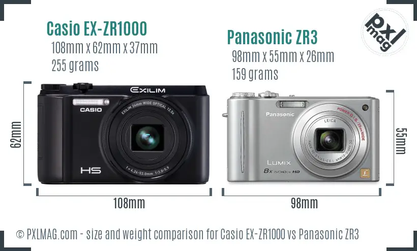 Casio EX-ZR1000 vs Panasonic ZR3 size comparison