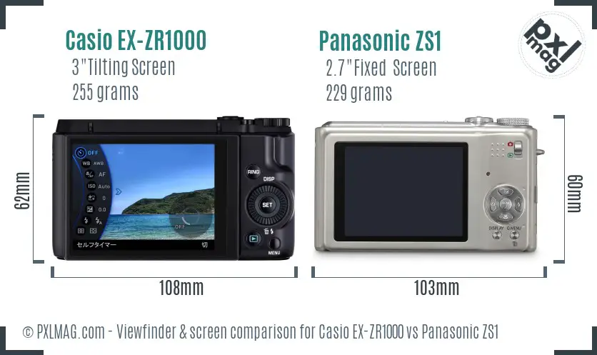Casio EX-ZR1000 vs Panasonic ZS1 Screen and Viewfinder comparison