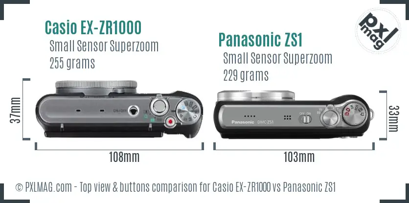Casio EX-ZR1000 vs Panasonic ZS1 top view buttons comparison
