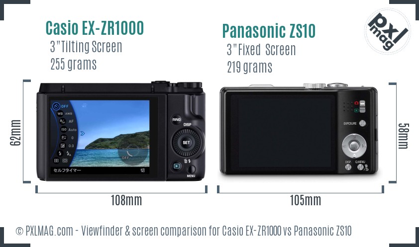 Casio EX-ZR1000 vs Panasonic ZS10 Screen and Viewfinder comparison