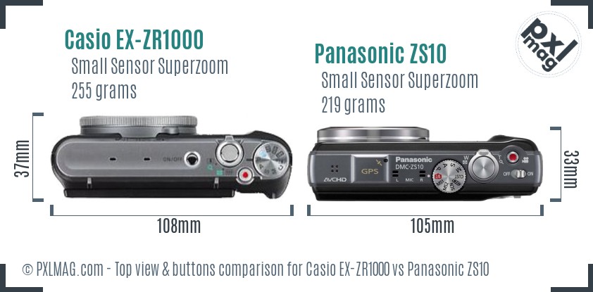 Casio EX-ZR1000 vs Panasonic ZS10 top view buttons comparison