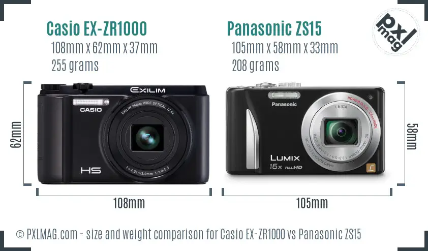 Casio EX-ZR1000 vs Panasonic ZS15 size comparison