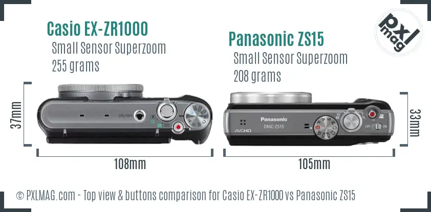Casio EX-ZR1000 vs Panasonic ZS15 top view buttons comparison