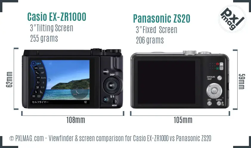 Casio EX-ZR1000 vs Panasonic ZS20 Screen and Viewfinder comparison