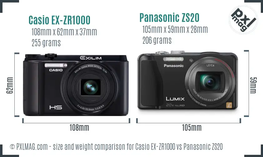 Casio EX-ZR1000 vs Panasonic ZS20 size comparison