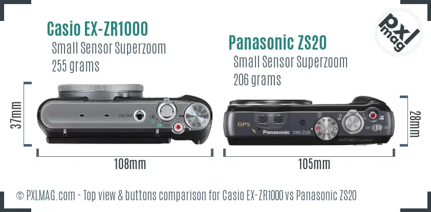 Casio EX-ZR1000 vs Panasonic ZS20 top view buttons comparison