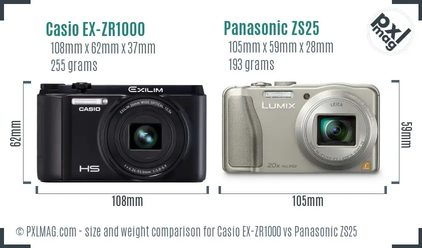 Casio EX-ZR1000 vs Panasonic ZS25 size comparison Casio EX-ZR1000 vs Panasonic ZS25 size comparison