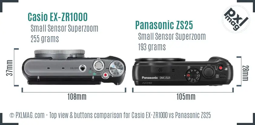 Casio EX-ZR1000 vs Panasonic ZS25 top view buttons comparison