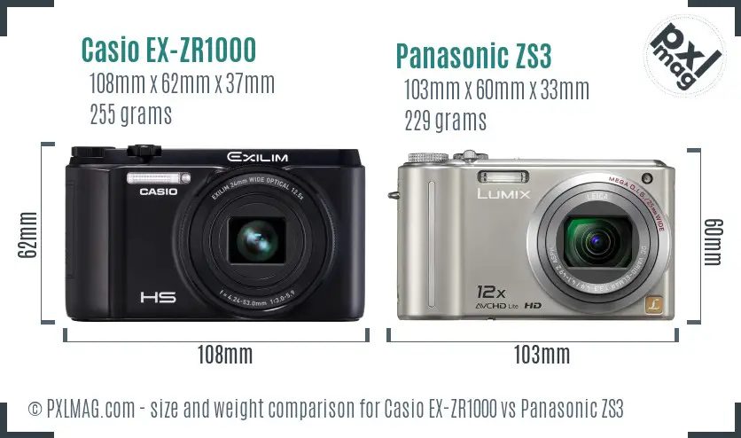 Casio EX-ZR1000 vs Panasonic ZS3 size comparison Casio EX-ZR1000 vs Panasonic ZS3 size comparison