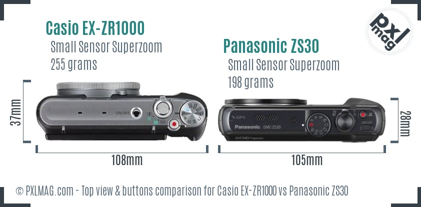 Casio EX-ZR1000 vs Panasonic ZS30 top view buttons comparison