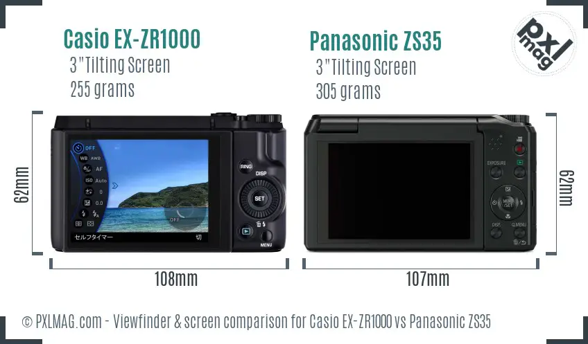 Casio EX-ZR1000 vs Panasonic ZS35 Screen and Viewfinder comparison