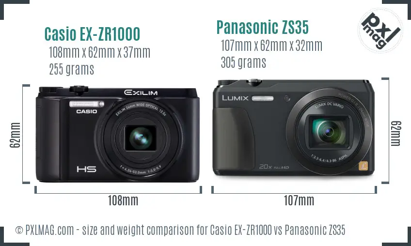 Casio EX-ZR1000 vs Panasonic ZS35 size comparison