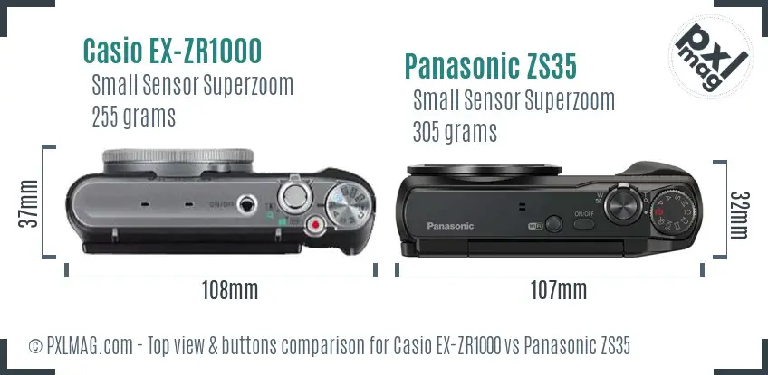 Casio EX-ZR1000 vs Panasonic ZS35 top view buttons comparison