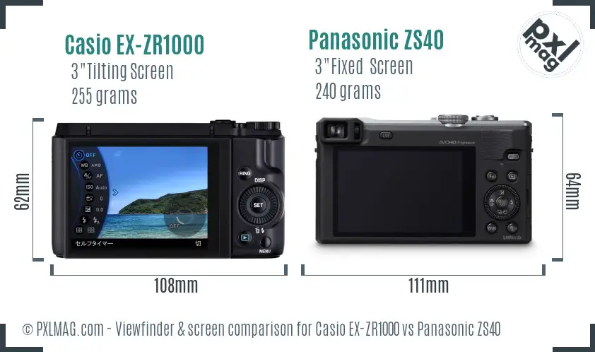 Casio EX-ZR1000 vs Panasonic ZS40 Screen and Viewfinder comparison