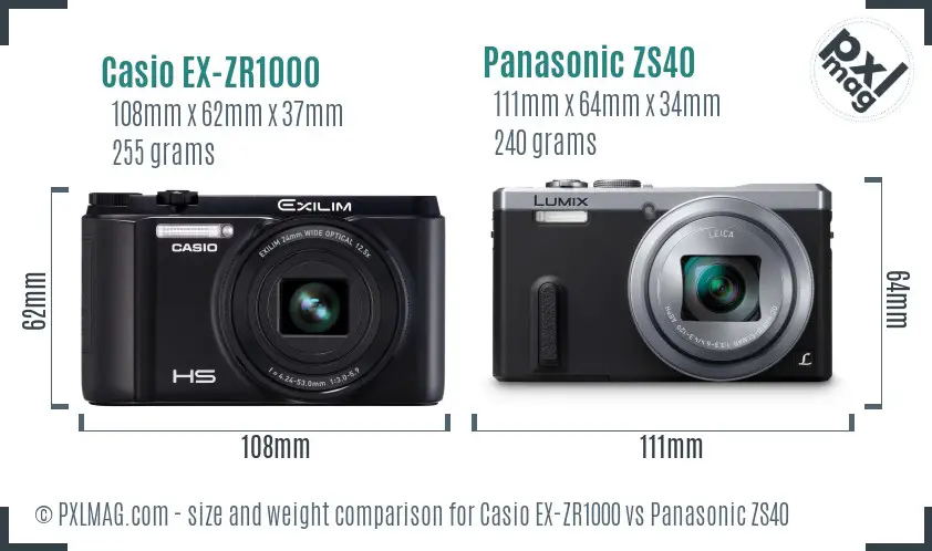 Casio EX-ZR1000 vs Panasonic ZS40 size comparison