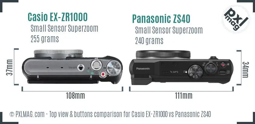 Casio EX-ZR1000 vs Panasonic ZS40 top view buttons comparison