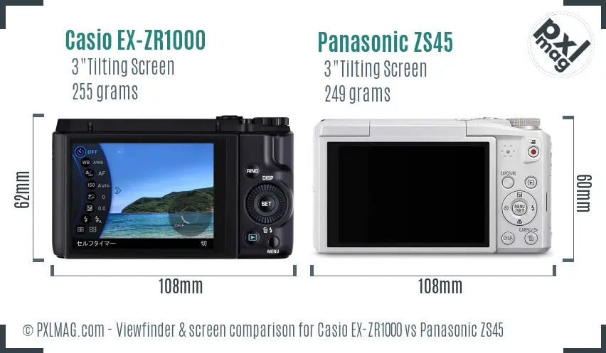 Casio EX-ZR1000 vs Panasonic ZS45 Screen and Viewfinder comparison