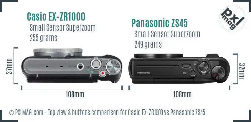 Casio EX-ZR1000 vs Panasonic ZS45 top view buttons comparison