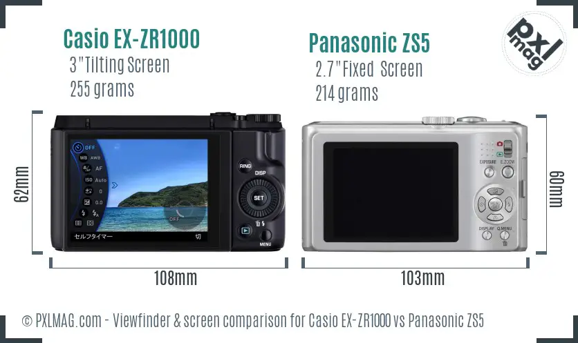 Casio EX-ZR1000 vs Panasonic ZS5 Screen and Viewfinder comparison