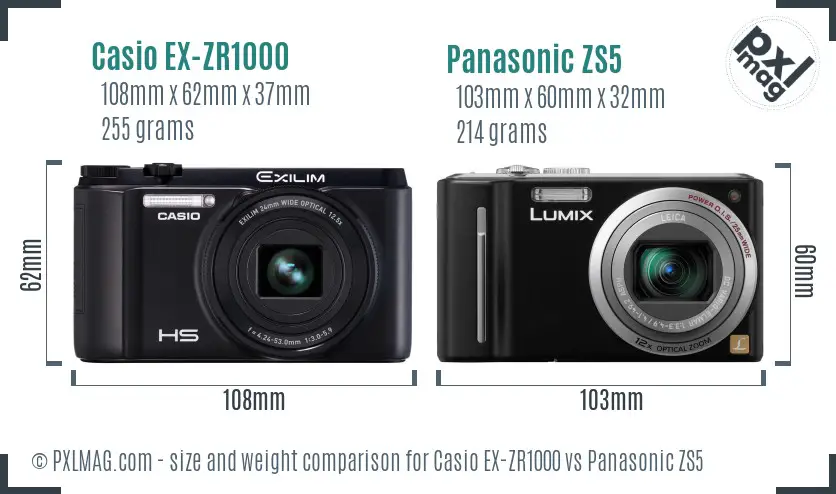 Casio EX-ZR1000 vs Panasonic ZS5 size comparison