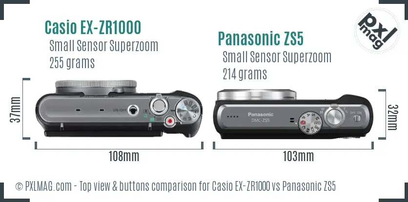 Casio EX-ZR1000 vs Panasonic ZS5 top view buttons comparison