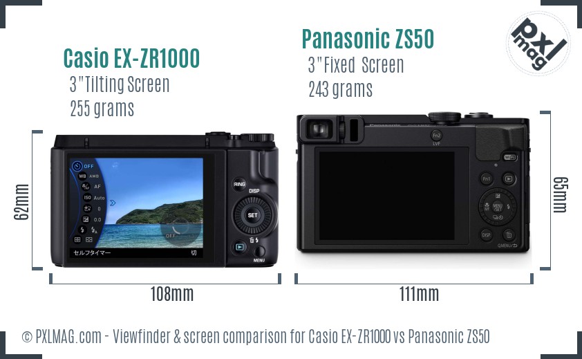 Casio EX-ZR1000 vs Panasonic ZS50 Screen and Viewfinder comparison
