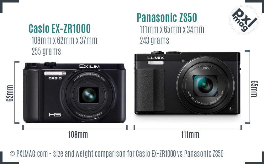 Casio EX-ZR1000 vs Panasonic ZS50 size comparison